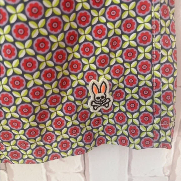 Psycho Bunny Red and Green Patterned Swim Shorts - Picture 3 of 8